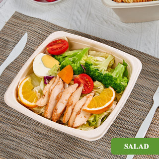 Natural Square Eco - Friendly Compostable Bowls - Snacks & Salads - Vplus - JOLLYCHEF