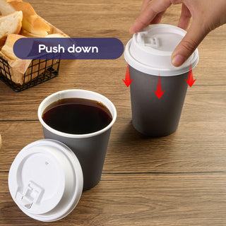 3.54'' Black & White Plastic Lids for 10oz/ 12oz/ 16oz/ 20oz Paper Cups - LITOPAK - JOLLYCHEF