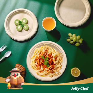 Natural Brown Round Compostable Plate Set - Party & Wedding - Jolly Chef - JOLLYCHEF