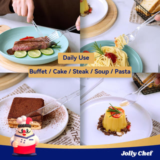 Clear Heavy Duty Disposable Plastic Flatware - Party & Wedding Use - Jolly Chef - JOLLYCHEF