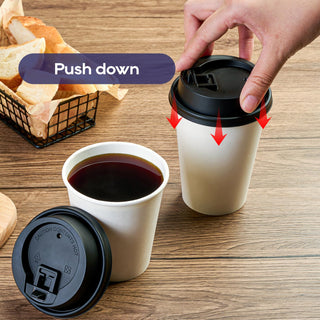 3.54'' Black & White Plastic Lids for 10oz/ 12oz/ 16oz/ 20oz Paper Cups - LITOPAK - JOLLYCHEF