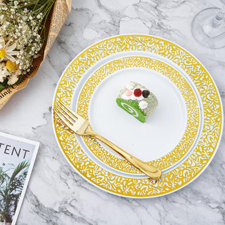 White with Gold Rim Round Plastic Gold Dinnerware Set - Party & Dinner Events - Jolly Chef - JOLLYCHEF