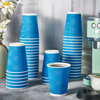 8oz/ 12oz/ 16oz Blue Ripple Wall Paper Coffee Cups with Lids and Straw - Hot Drinks & Cafe - DAILYPACK - JOLLYCHEF