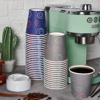 12oz/16oz/20oz Purple& Gray Paper Coffee Cups with Lids and Straw - Office & Travel - TV TOPVALUE - JOLLYCHEF