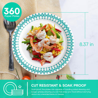 8.375in Green and White Diamond Pattern Paper Plates - Dinner Parties & Summer Picnics - JOLLY PARTY - JOLLYCHEF