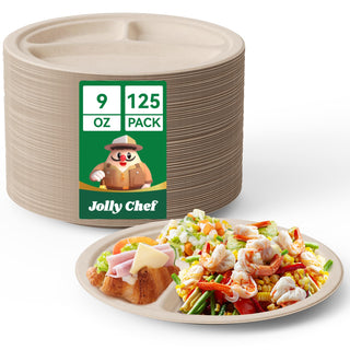 9in/ 10in Brown Round 3 Compartment Plates - Party & BBQ - Jolly Chef - JOLLYCHEF