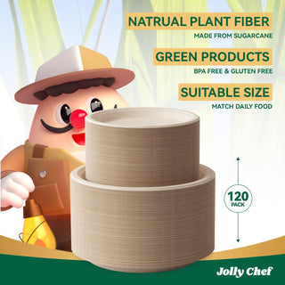 Natural Brown Round Compostable Plate Set - Party & Wedding - Jolly Chef - JOLLYCHEF