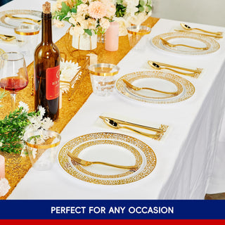 White with Gold Rim Round Plastic Gold Dinnerware Set - Party & Dinner Events - Jolly Chef - JOLLYCHEF