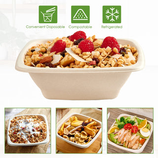 Natural Square Eco - Friendly Compostable Bowls - Snacks & Salads - Vplus - JOLLYCHEF