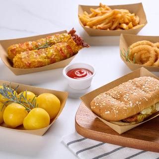 1/4lb / 2lb / 3lb Kraft Brown Paper Food Trays - Snacks & French Fries - JOLLY CHEF - JOLLYCHEF