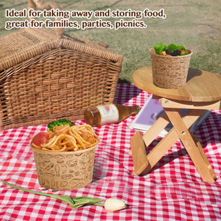 8oz/ 12oz Brown Microwavable Pattern Kraft Paper Soup Containers with Lids - Hot Soup & Storing Food - LITOPAK - JOLLYCHEF