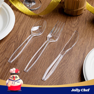 Clear Heavy Duty Disposable Plastic Flatware - Party & Wedding Use - Jolly Chef - JOLLYCHEF
