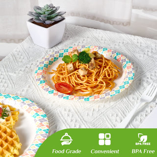 8.375in/ 10in Multicolor Checkered Round Paper Plates - Meals & Parties - FOCUSLINE - JOLLYCHEF