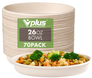 26oz Natural Round Eco - Friendly Compostable Bowls - Party & Picnic Use - Vplus - JOLLYCHEF