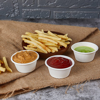 2oz/ 4oz Natural Round Composable Souffle Cups - Sauce & Sample Tasting - Vplus - JOLLYCHEF