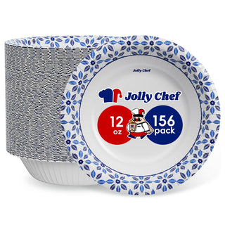 12oz/ 16oz/ 20oz Blue Leaf Pattern Round Paper Bowls - Party & Picnic Use - Jolly Chef - JOLLYCHEF