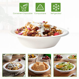 12oz/ 16oz White Wide Mouth Eco - Friendly Compostable Bowls - Snacks & Salads - Vplus - JOLLYCHEF