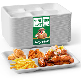 White Rectangle 5 Compartments School Lunch Tray - Picnic & Office Lunch - Jolly Chef - JOLLYCHEF