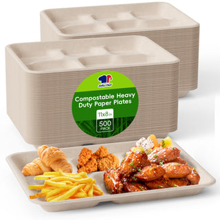 Natural Brown Rectangular 5 Compartment School Lunch Tray - Dinner & Party - Jolly Chef - JOLLYCHEF