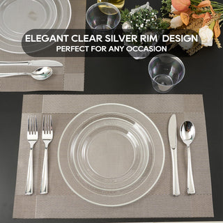 7in /10in Clear with Silver Rim Plastic Plates - Weddings & Birthday Parties - FOCUSLINE - JOLLYCHEF