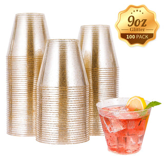 1oz/ 5oz/ 9oz Gold Glitter Wide Mouth PS Plastic Dessert Cups - Party & Wedding - Jolly Chef - JOLLYCHEF