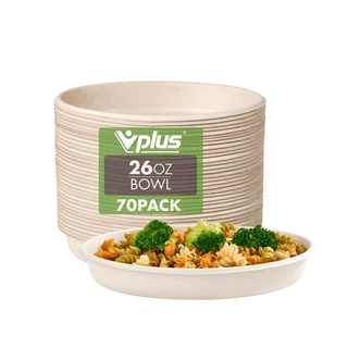 18oz/ 26oz Natural Round Eco - Friendly Compostable Bowls - Party & Picnic Use - Vplus - JOLLYCHEF