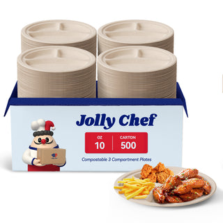 9in/ 10in Brown Round 3 Compartment Plates - Party & BBQ - Jolly Chef - JOLLYCHEF