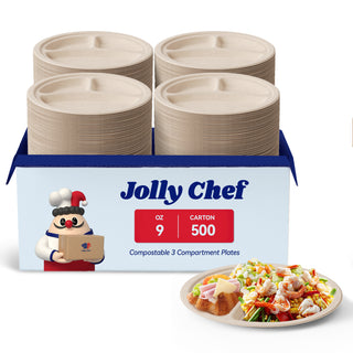 9in/ 10in Brown Round 3 Compartment Plates - Party & BBQ - Jolly Chef - JOLLYCHEF