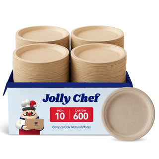 Natural Brown Compostable Plates - Family Gatherings & Picnics - Jolly Chef - JOLLYCHEF