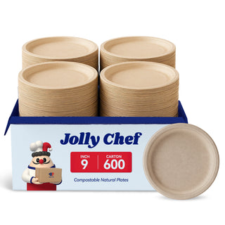 Natural Brown Compostable Plates - Family Gatherings & Picnics - Jolly Chef - JOLLYCHEF