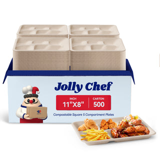 Natural Brown Rectangular 5 Compartment School Lunch Tray - Dinner & Party - Jolly Chef - JOLLYCHEF