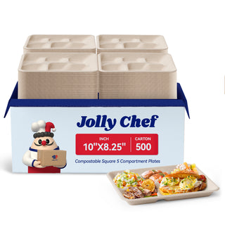 Natural Brown Rectangular 5 Compartment School Lunch Tray - Dinner & Party - Jolly Chef - JOLLYCHEF