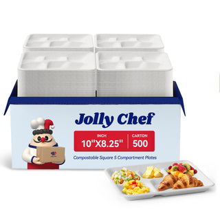 White Rectangle 5 Compartments School Lunch Tray - Picnic & Office Lunch - Jolly Chef - JOLLYCHEF