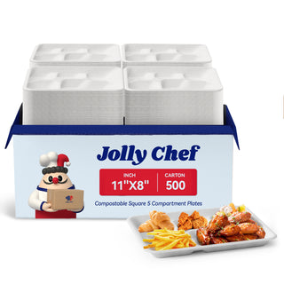 White Rectangle 5 Compartments School Lunch Tray - Picnic & Office Lunch - Jolly Chef - JOLLYCHEF