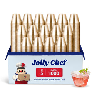 1oz/ 5oz/ 9oz Gold Glitter Wide Mouth PS Plastic Dessert Cups - Party & Wedding - Jolly Chef - JOLLYCHEF