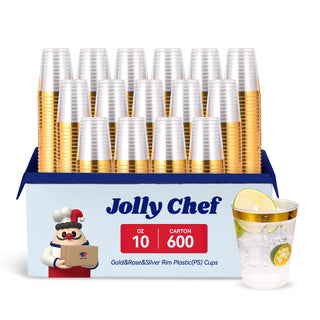 9oz Clear with Gold Rim Standard Plastic Dessert Cups - Weddings & Parties - Jolly Chef - JOLLYCHEF