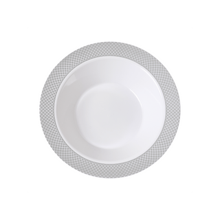 12oz White with Silver Rim Wide Rim Elegant Functional Plastic Bowls - Parties & Catering - Jolly Chef - JOLLYCHEF