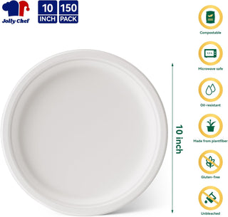 White Round Compostable Plates - BBQ & Picnics - Jolly Chef - JOLLYCHEF