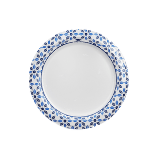 8.375in/ 10in Blue Leaf Pattern Round Durable & BPA - Free Paper Plates - Party & BBQ - Jolly Chef - JOLLYCHEF