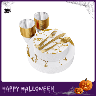 White and Gold Plastic Disposable Dinnerware Sets - Birthday & Wedding - Vplus - JOLLYCHEF