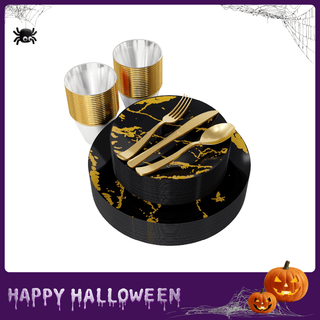 Black and Gold Plastic Disposable Dinnerware Sets - Halloween & Festival - Vplus - JOLLYCHEF