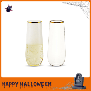 9oz Gold Rim Clear PET Plastic Stemless Champagne Flutes - Wedding & Parties - Jolly Chef - JOLLYCHEF