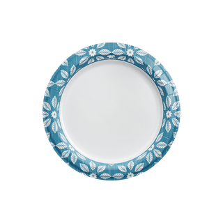 10in Blue Leaf Pattern Round Paper Plates - Everyday Meals & Parties - Jolly Chef - JOLLYCHEF