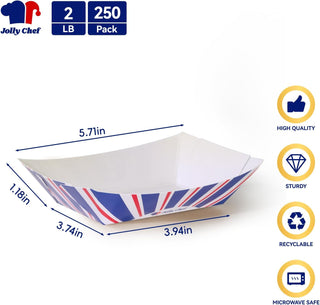 1/4lb / 2lb / 3lb Leak - Resistant Disposable Paper Food Trays - Picnic & Food Truck Use - Jolly Chef - JOLLYCHEF