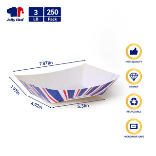 1/4lb / 2lb / 3lb Leak - Resistant Disposable Paper Food Trays - Picnic & Food Truck Use - Jolly Chef - JOLLYCHEF