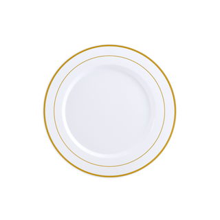 10in White with Gold Rim Elegant Plastic Plates - Party & Wedding - Jolly Chef - JOLLYCHEF