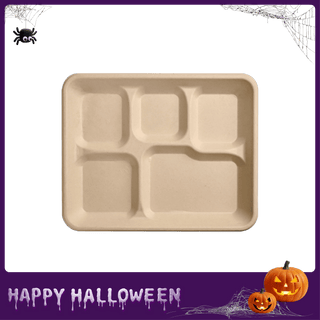 Natural Brown Rectangular 5 Compartment School Lunch Tray - Dinner & Party - Jolly Chef - JOLLYCHEF