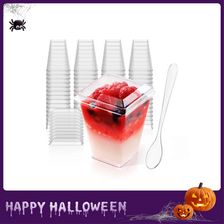 2oz/ 3oz / 5oz Square Mini Plastic Dessert Cups with Spoon & Lids - Party Desserts & Wedding - Jolly Chef - JOLLYCHEF
