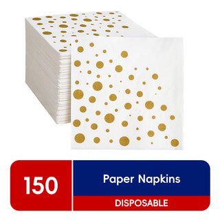JOLLY CHEF 150 Pack Cocktail Napkins Paper, 3 - Ply Beverage Napkins, Disposable Gold Square Napkins, - JOLLYCHEF