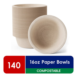 JOLLY CHEF Compostable Disposable Paper Bowls,16Ounce,140 Count - JOLLYCHEF